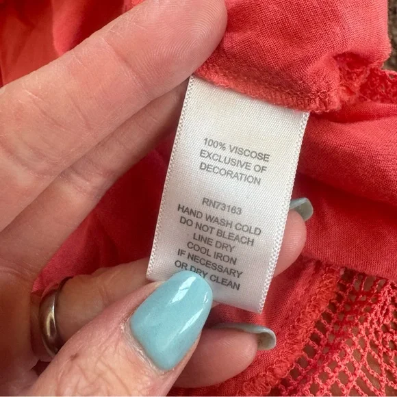 Cupio Red Salmon Crochet Tunic Blouse Lace Bell Sleeve Boho S - Picture 6 of 9